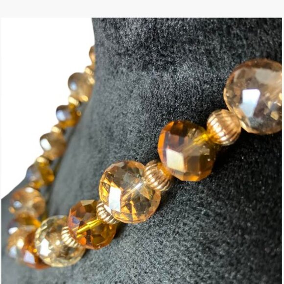 Handcrafted Champagne and Amber Glass Multifaceted Bead Elegant 18" Necklace - Picture 2 of 6